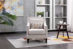 accent armchair living room chair with nailheads and solid wood legs Beige Linen