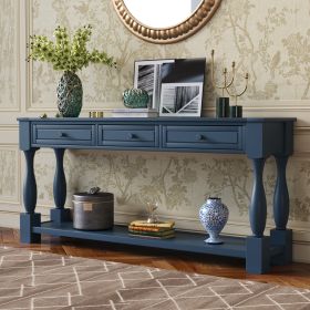 TREXM Console Table 64" Long Extra-thick Sofa Table with Drawers and Shelf for Entryway; Hallway; Living Room (Navy Blue)