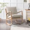 Solid Wood Rocking Chair; Linen Fabric Upholstered Comfy Accent Chair for Porch; Garden Patio; Balcony; Living Room and Bedroom; Beige