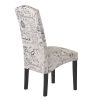 Dining Script Fabric Accent Chair with Solid Wood Legs; Set of 2