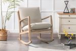 Solid Wood Rocking Chair; Linen Fabric Upholstered Comfy Accent Chair for Porch; Garden Patio; Balcony; Living Room and Bedroom; Beige