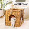 Rattan Cat Litter; Cat Bed with Rattan Ball and Cushion; yellowish brown