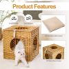 Rattan Cat Litter; Cat Bed with Rattan Ball and Cushion; yellowish brown