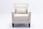 accent armchair living room chair with nailheads and solid wood legs Beige Linen