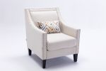 accent armchair living room chair with nailheads and solid wood legs Beige Linen