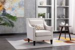 accent armchair living room chair with nailheads and solid wood legs Beige Linen