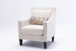 accent armchair living room chair with nailheads and solid wood legs Beige Linen