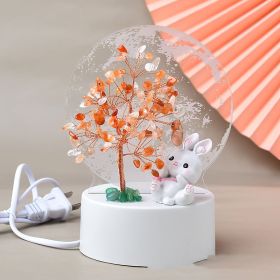 Natural Crystal Crushed Copper Wire Fortune Tree Table Lamp Decorative Ornaments (Option: Red Rabbit Hair-220V US)