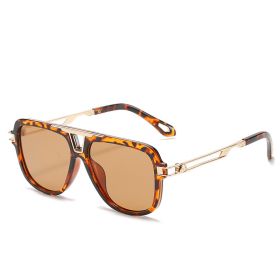 Fashion Retro Big Frame Sunglasses Man (Option: Leopard print framed tea)