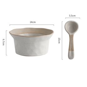 Household Coarse Pottery Retro Rice Bowl (Option: White bowl with spoon)