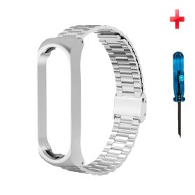 For Bracelet Stainless Steel Wrist Strap (Option: Mi 3to 4silver buckle)