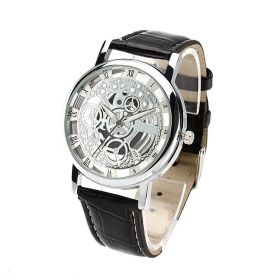 Men's Fashion Hollow Belt Watch (Option: Silver black)