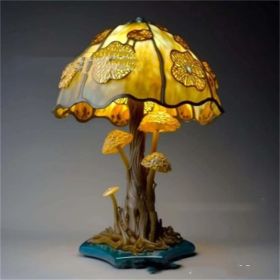 Colored Glass Plant Series Desk Lamp (Option: Golden Mushroom Lamp-Acrylic graphic design)