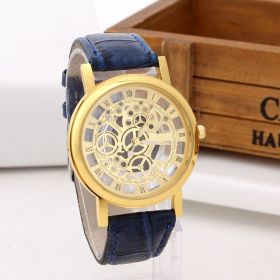 Men's Fashion Hollow Belt Watch (Option: Gold blue)