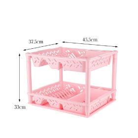 Double Layer Drainage Kitchen Storage Rack (Option: Pink-Double layer)