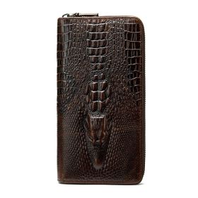 Men's Fashion Crocodile Grain Cowhide Leather Wallet (Color: Coffee)