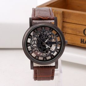 Men's Fashion Hollow Belt Watch (Option: Gun brown)