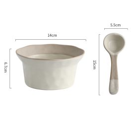 Household Coarse Pottery Retro Rice Bowl (Option: Off white bowl with spoon)