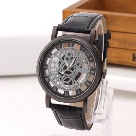 Men's Fashion Hollow Belt Watch (Option: Gun black)