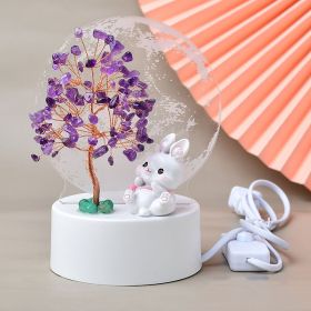 Natural Crystal Crushed Copper Wire Fortune Tree Table Lamp Decorative Ornaments (Option: Amethyst-220V US)