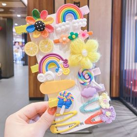 Children's Fashion Side Bangs Hair Clip (Option: Yellow Woolen Flower 14PCS)