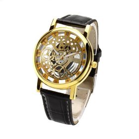 Men's Fashion Hollow Belt Watch (Option: Gold black)