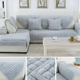 New Thickened Plush Sofa Cover (Option: Blue gray-90X180cm)