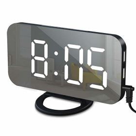 Digital LED Alarm Clock Mirror 2 USB Charger Ports Night Light LED Table Clock Snooze Function Adjustable Brightness Desk Clocks (Ships From: China, Color: Black-White)