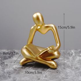 NORTHEUINS Reading Man Resin Figurine for Study Room Desktop Abstract Thinker Figure Ornament Home Living Room Office Decoration (Color: Golden Left)