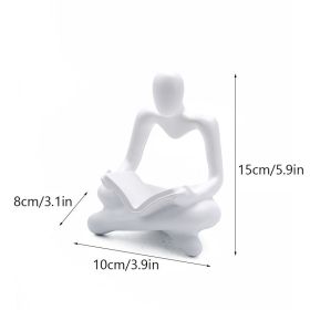 NORTHEUINS Reading Man Resin Figurine for Study Room Desktop Abstract Thinker Figure Ornament Home Living Room Office Decoration (Color: White Middle)