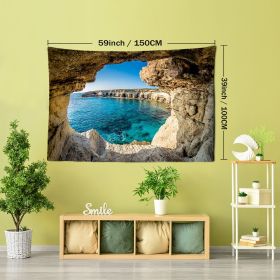 1pc Mountain Cave Seaside Landscape Tapestry Natural Scenery Bohemian Decoration; Free Installation Package Home Decor Living Room Bedroom Decoration (Color: Cave Seaside Scenery, size: (59x39inch))