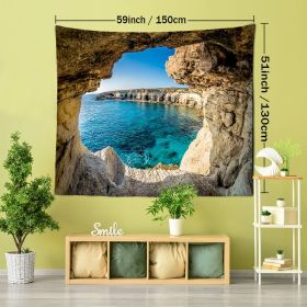 1pc Mountain Cave Seaside Landscape Tapestry Natural Scenery Bohemian Decoration; Free Installation Package Home Decor Living Room Bedroom Decoration (Color: Cave Seaside Scenery, size: (59x51inch))