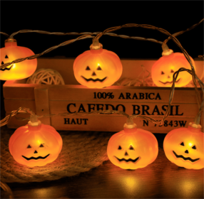 Halloween Battery Remote Control USB LED String Lights (Option: Faceted pumpkin-1.5meters 10lights warm whit)