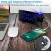 Projection Alarm Clock with Radio Function 7.7In Curved-Screen LED Digital Alarm Clock w/ Dual Alarms 4 Dimmer 12/24 Hour