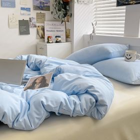 Four-piece Quilt Set Washed In Pure Water (Option: Light blue and coconut milk-B)