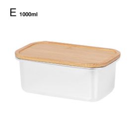 Stainless Steel Bamboo Cover Lunch Box (Option: Ivory white-1000ml)