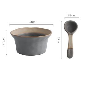 Household Coarse Pottery Retro Rice Bowl (Option: Grey bowl with spoon)