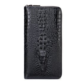 Men's Fashion Crocodile Grain Cowhide Leather Wallet (Color: Black)